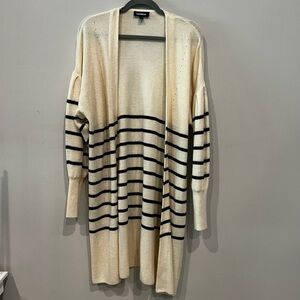 Express Striped Open-Front Long Cardigan